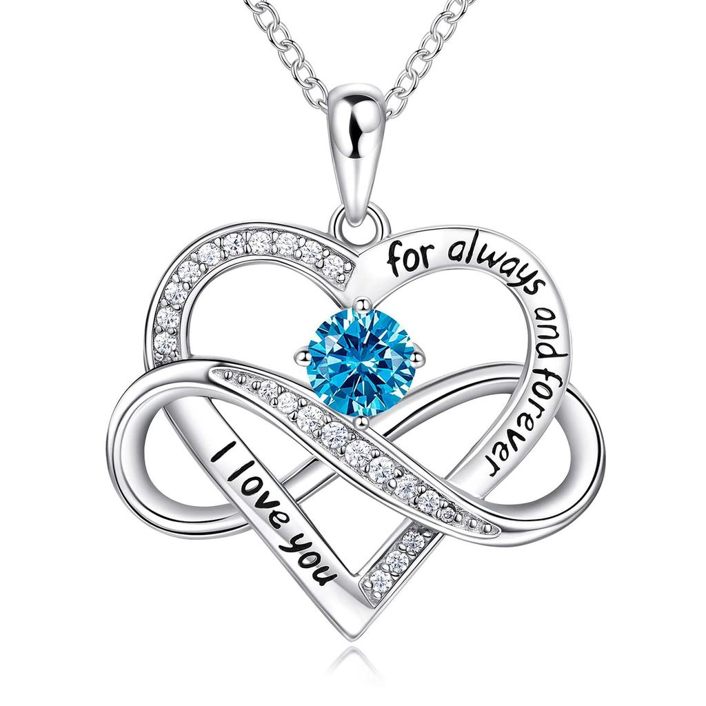 Cross-Border New Style Micro-Inlaid Zircon Infinite Heart-Shaped Copper Link Chain Necklace Twelve Birthstone Pendant Fashion