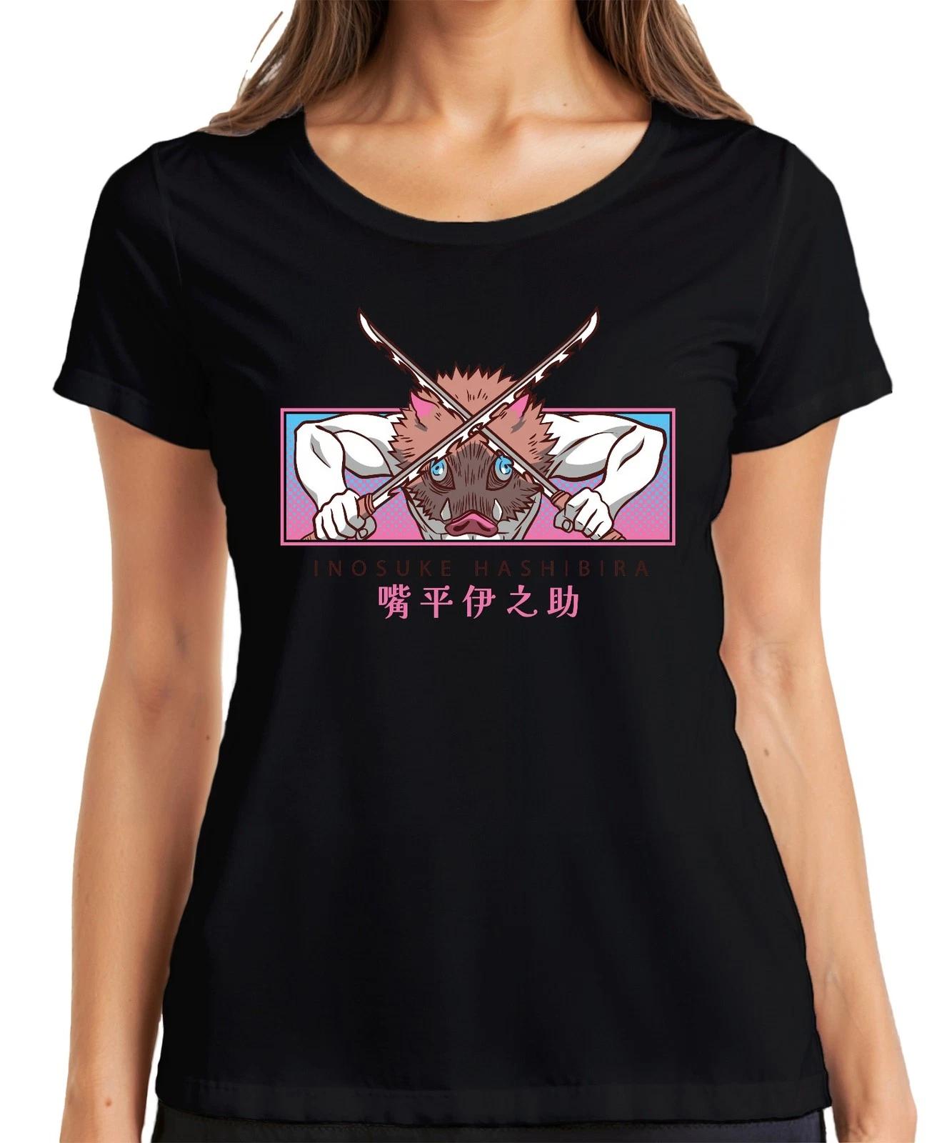 Inosuke Hashibira Ebermaske Gekreuzte Schwerter Kimetsu Geschenk Damen T-Shirt M