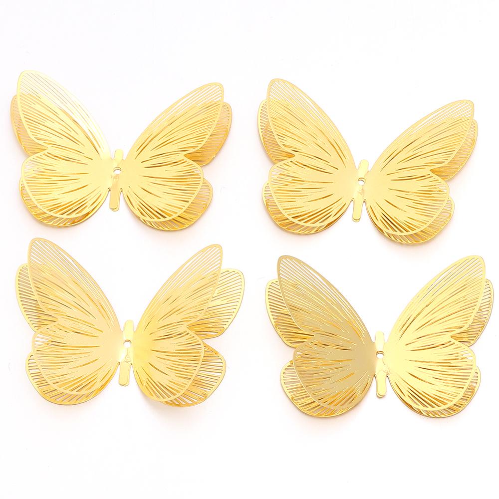 

4pcs 50x36mm Metal Double-layer Butterfly-shape Beads 3D Hollow Charms Beads For Jewelry Making DIY Earring Headwear Accessories золотой