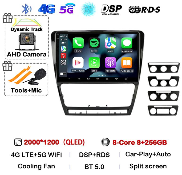 Android 14 WIFI+4G Carplay Car Radio GPS For SKODA Octavia 2 A5 2007 2008 2009 2010 2011-2014 Multimidia Player Head Unit Stereo