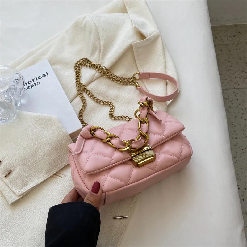 Women's Simple Red Plaid Square Bag Texture High-end Chain Popular Crossbody Bag Sense of Design Shoulder Bag New Fashion