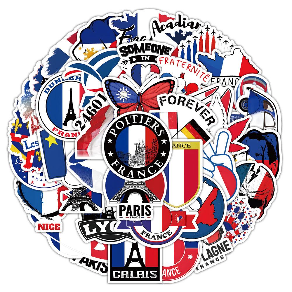 50 Cartoon French Logo Graffiti Stickers for Notebooks, Handbooks, Stationery Boxes, Guitar Handles, Waterproof Stickers