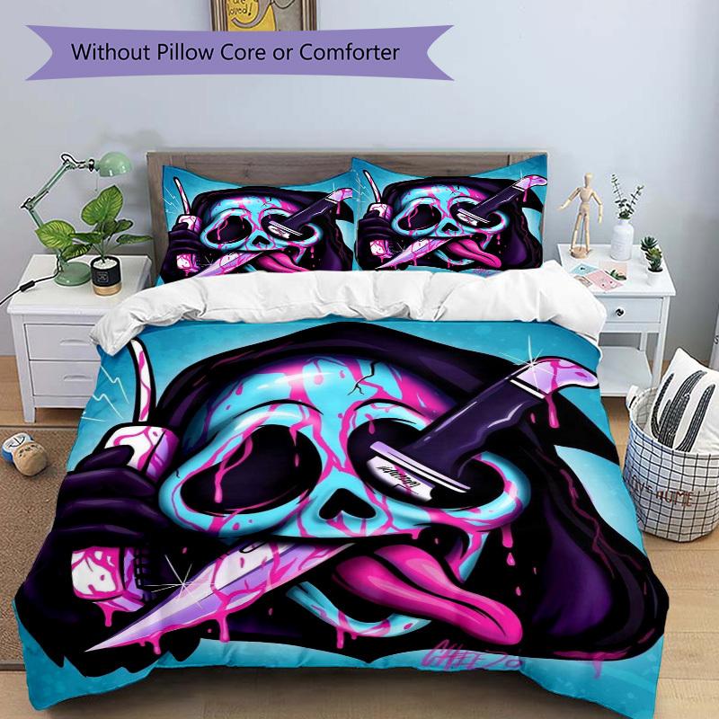 3pcs Anime Skull Bedding Set - Includes One Quilt Cover and Two Pillowcases (No Core) - Perfect for Bedroom and Guest Room Decor, Festive Gi