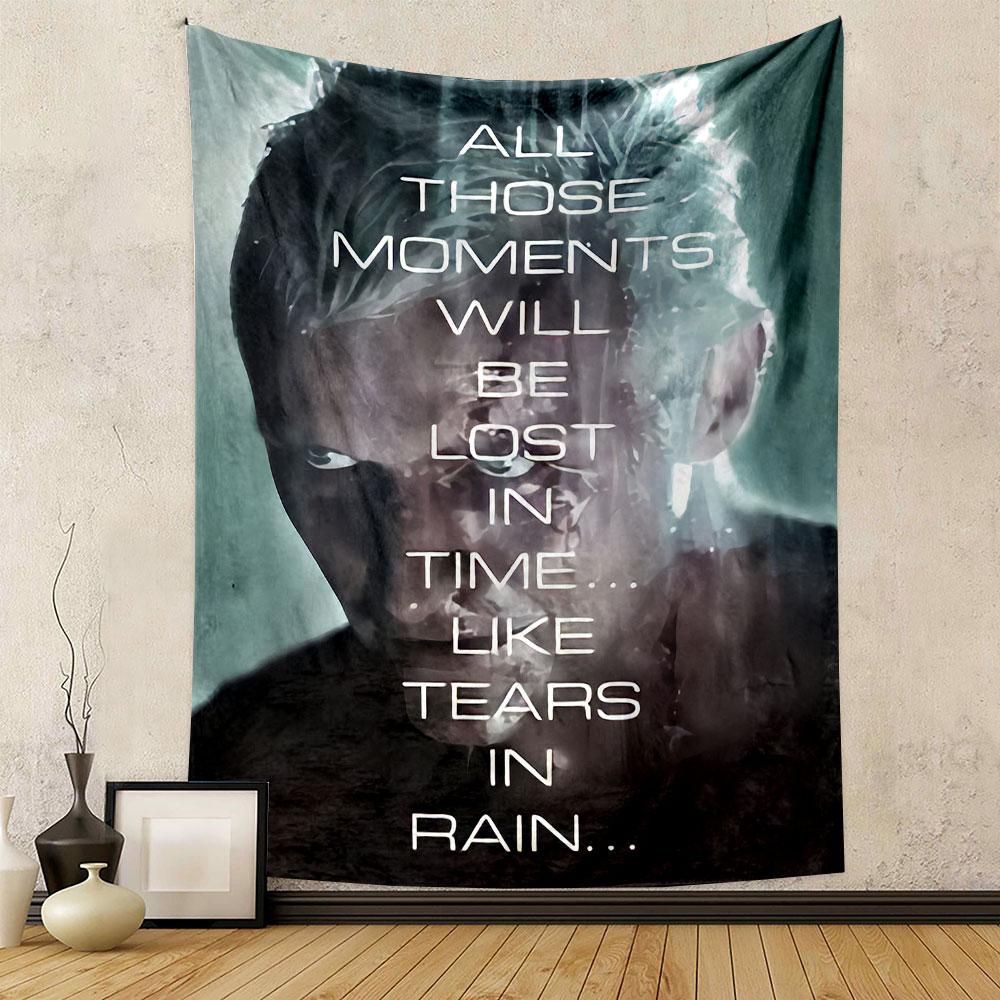 Blade Runner Tears in Rain Tapestry Wall Hanging, Iconic Movie Quote Poster Art, Retro Wall Decor for Bedroom Living Room Dorm