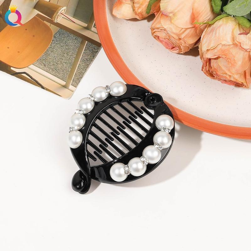 Fashion Pearl Rhinestone Banana Hair Clip Bling Decor Hair Barrettes for Girls Birthday Gift Daily Outing Hair Accessories
