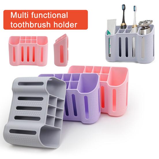 Wall-mounted Toothbrush Holder 8 Slots Bathroom Organizer Electric Toothbrush And Toothpaste Holder with Suction Cup