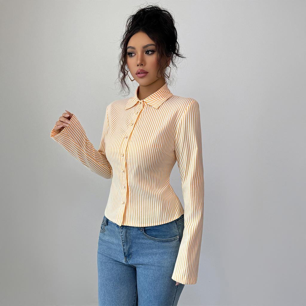 Casual Simple Striped Long-sleeved Button Tops and Shirts for Women 2025 Autumn and Winter