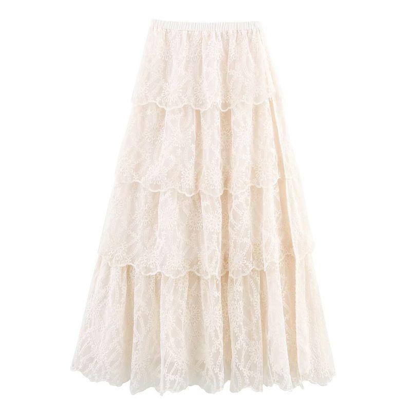 Kaslead New Women Clothes Western Style Fashion Simple and Versatile Sexy Slit Laminated Cake Skirt