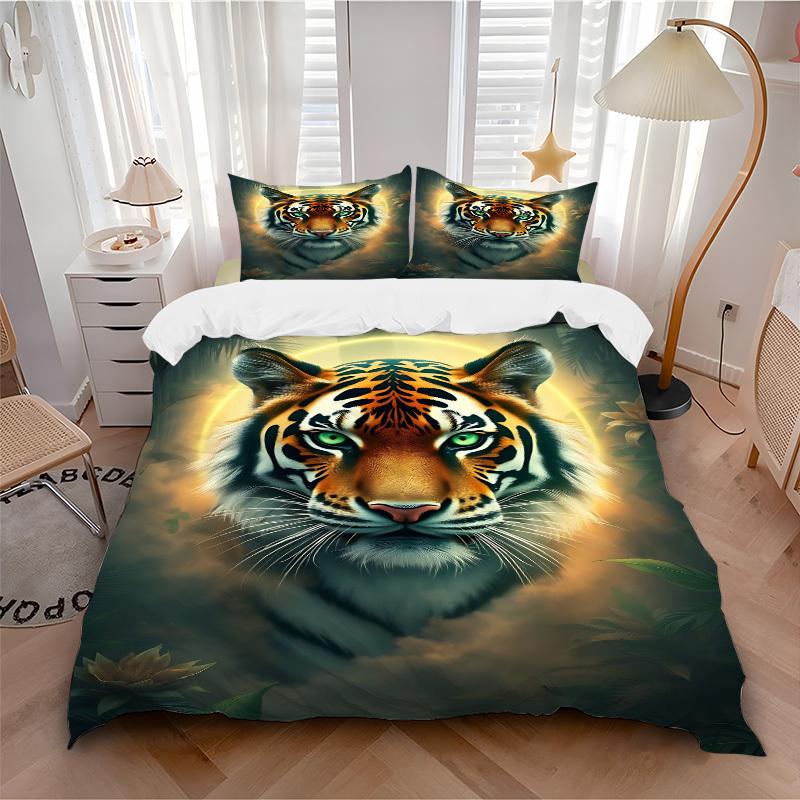 3pcs Tiger Print Duvet Cover Set, Cover For Bedroom Guest Room (1 Duvet Cover + 2 Pillowcase, Without Quilt), yy250922135