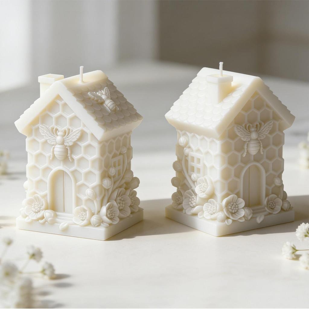 3D HoneycombHut Candle Mold DIY Beehive Candle Mold Silicone Bee Flowers Standing House Home Decorations Realistic Candle Mold