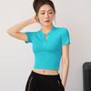 Women's Quick-Dry Half-Zip Fitness Top - Short Sleeve Tight Yoga Tee