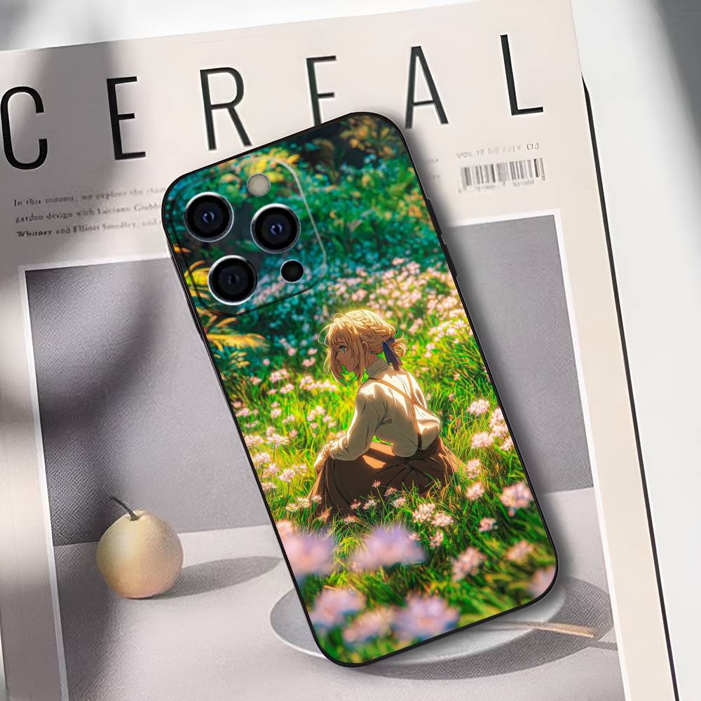 V-Violet Evergarden Novel Phone Case For IPhone 17,16,15,14,13,12,11,Plus,Pro,Max,Plus,XS,soft case Black silicone
