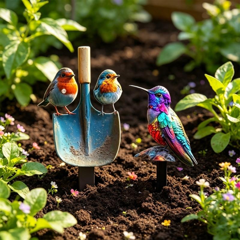 Outdoor Bird Garden Stake Acrylic Yard Piece for Balcony Use and Flower Rows, Flat Home Garden Yard Piece Display