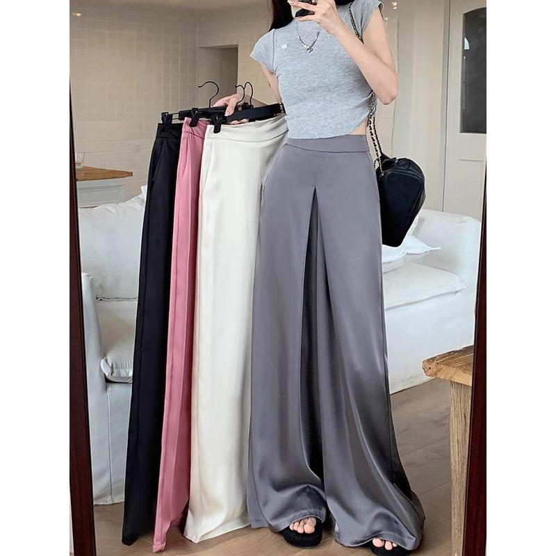 Kumikumi Fancy Satin Casual Pants Loose Pants Women's Clothing Fall Drape High Waist Straight-Leg Pants Mop Pants