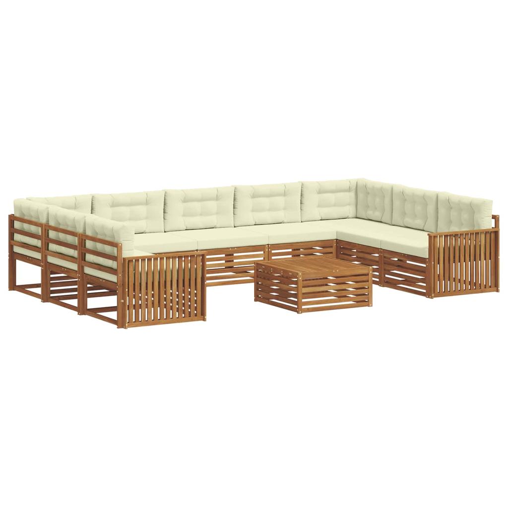 Outdoor Sofa Set 10 Pcs Natural & Cream Solid Acacia Wood