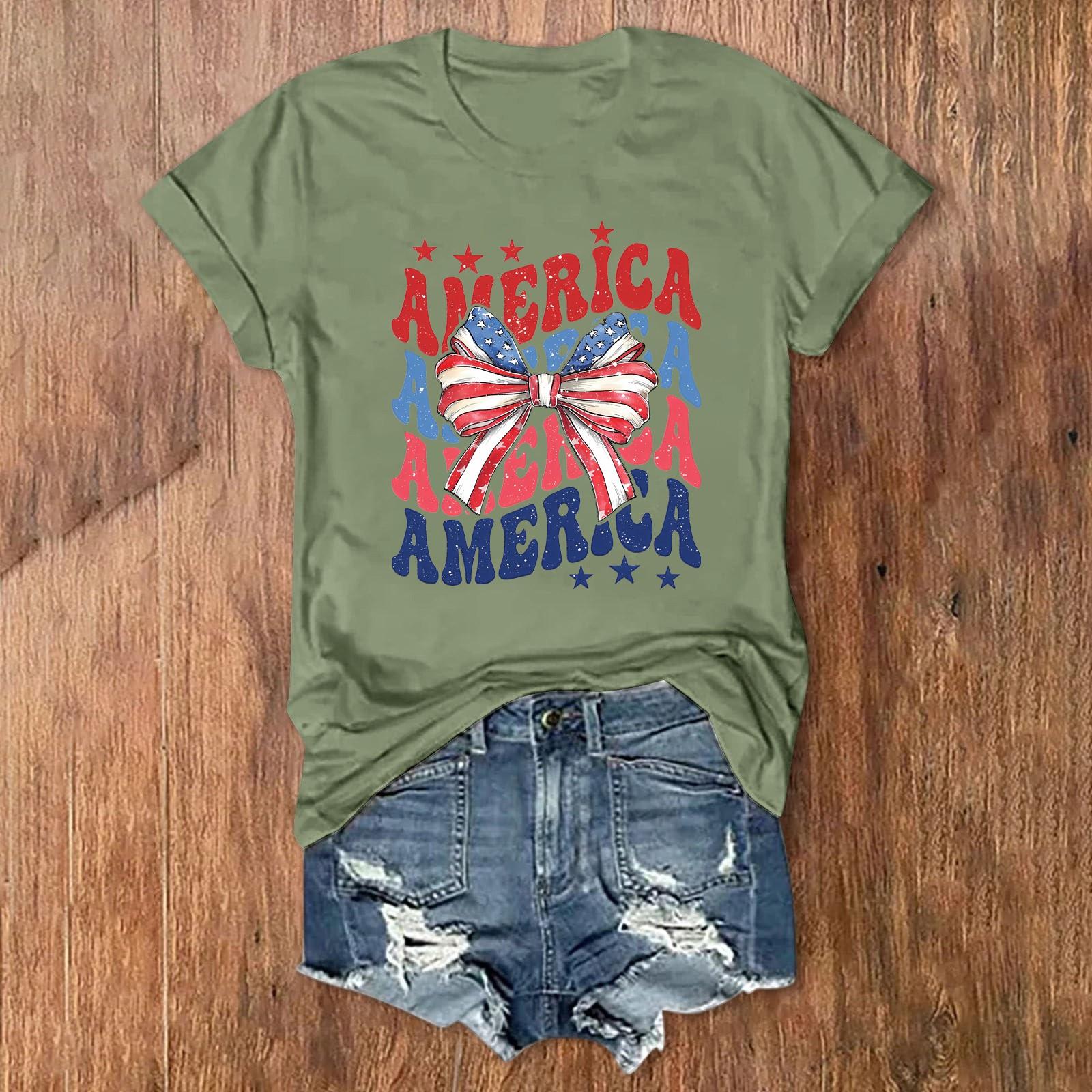 

Женские футболки с изображением 4 июля, американский флаг США, патриотические повседневные футболки с короткими рукавами и милыми бабочками, блузки, топы XL зелёный