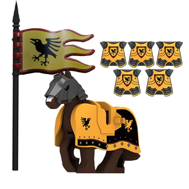 Building Blocks Medieval Ancient Solider Figures Knight Gifts Equipments Accessories Vest War-horse Flags MOC Mini Bricks Toys