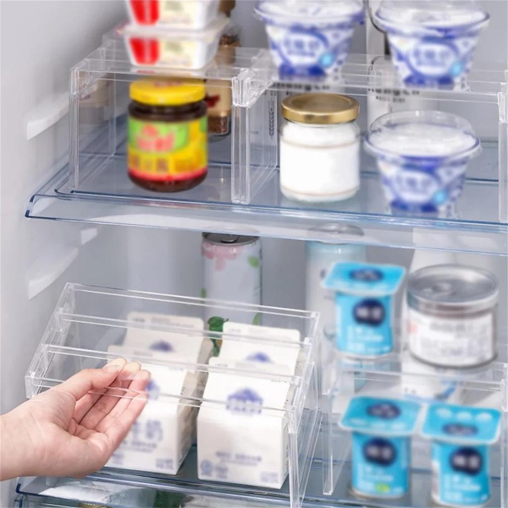 Organizery do lodówki Stojak do przechowywania Półki warstwowe Separatory do lodówki Przezroczysty Stojak na blat Oszczędność miejsca Akcesoria kuchenne
