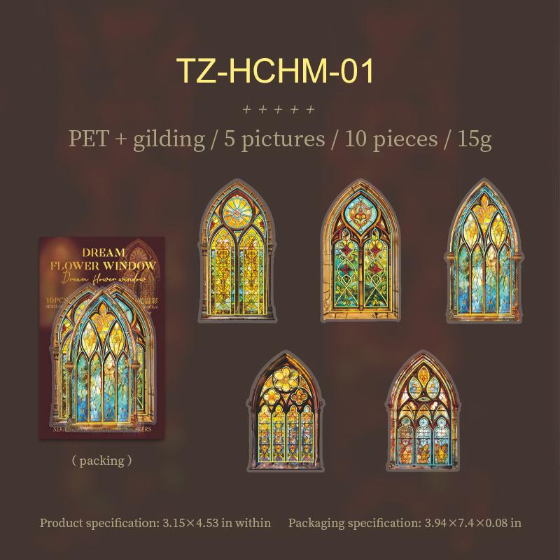 JIANWU Dream Flower Window Series Vintage Baroque Window Landscape Material Collage PET Sticker Creative DIY Journal Stationery