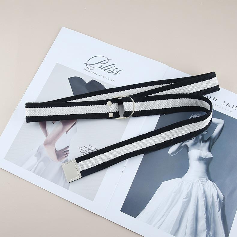 Fashionable Unisex Striped Canvas Belt With Double Ring Buckle Ideal For Casual Wear And Outdoor Activities