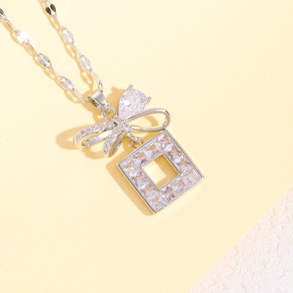 Bow Necklace Women'S Light Luxury Design Simple Ol Zircon Pendant Earrings Accessories