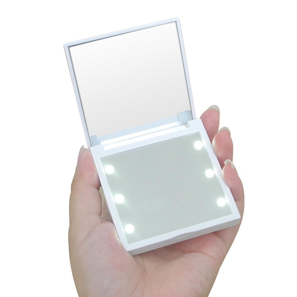 1 Set Led Button Square Folding Mirror Pocket Custom Logo Portable Travel Makeup Mirror