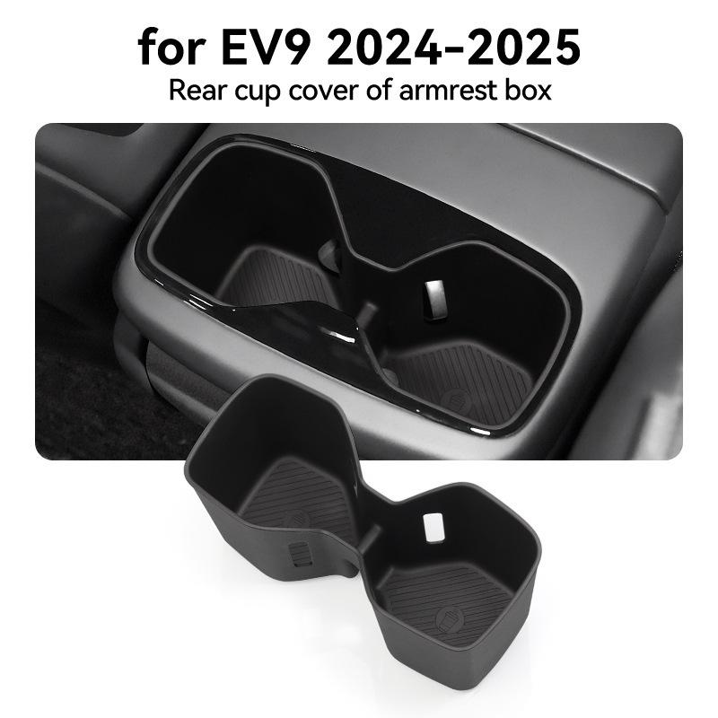 1pcs For Kia EV9 2025-2025 Armrest Rear Water Cup Holder Storage Box Shock-Absorbing Cup Tray Organizer Car Interior Accessories