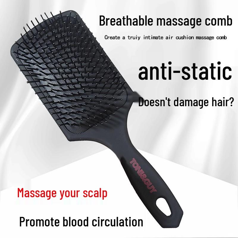 

Large Anti-Static Massage Paddle Hairbrush - Black, Anti-Hair Loss, Salon-Quality