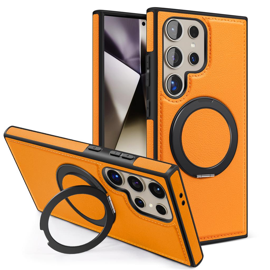 Samsung S25ULTRA Leather Case Metal 360 Rotating Magnetic Bracket Mobile Phone Case S23 Anti fall S24u Business