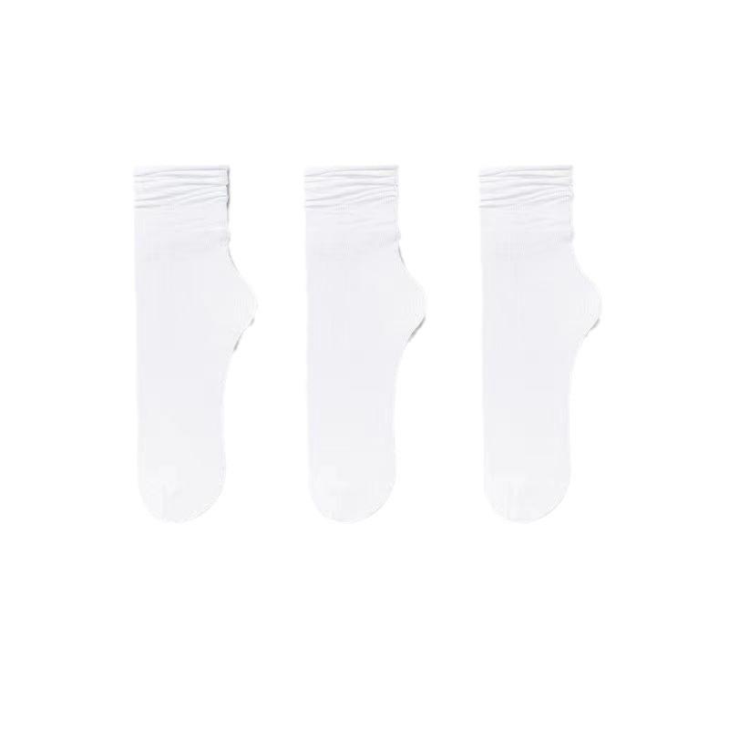 Bingbing Women's Ice Silk Scrunch Socks - Mid-Calf, Thin Style, Trendy White Velvet for Summer