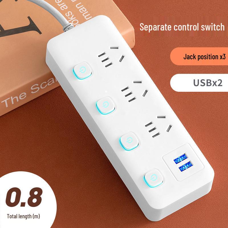 Multi-Function Household Power Strip with Cord, featuring a Multi-Hole Socket Panel for Dorms