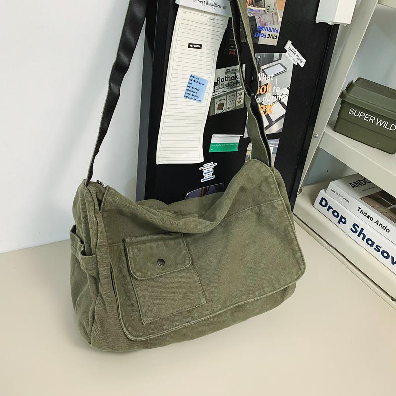 Plátěná crossbody taška v japonském stylu - Unisex ležérní jednoramenná messenger taška pro studenty