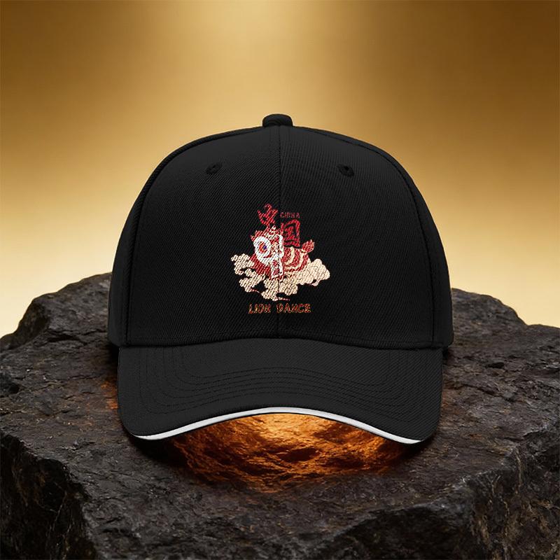 Chinese Lion Dance Pattern Hat, Unisex Printed Baseball Cap, Sandwich Brim Snapback Sports Cap, Suitable for Daily Commu