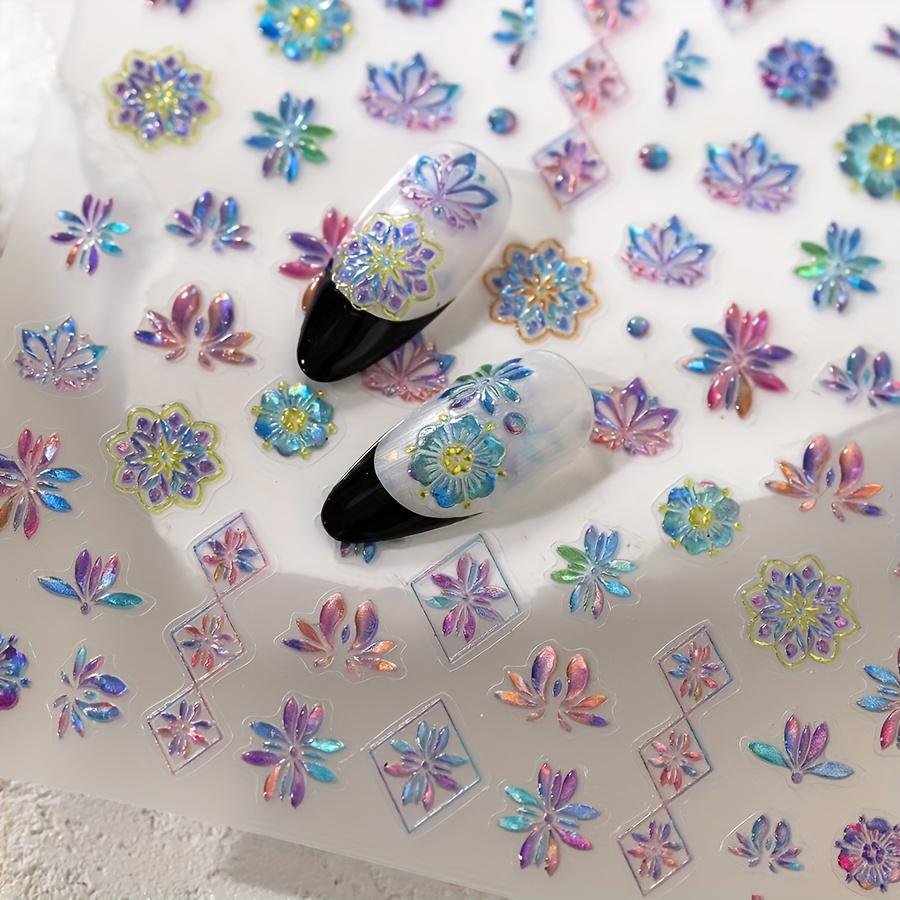 Bunte Böhmische 3D Jelly Nail Art Aufkleber - Florale & Geometrische Designs mit Holografischem Glitzer, Selbstklebende Nagelsticker für DIY Maniküren