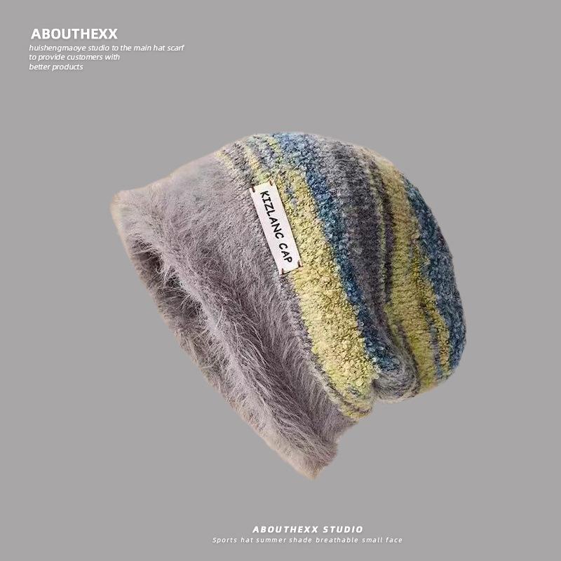 Autumn and Winter Face Showing Small Cold Proof Ear Protecting Hat Color Blocked Warm Woolen Hat  Knitted Cold Hat for Men