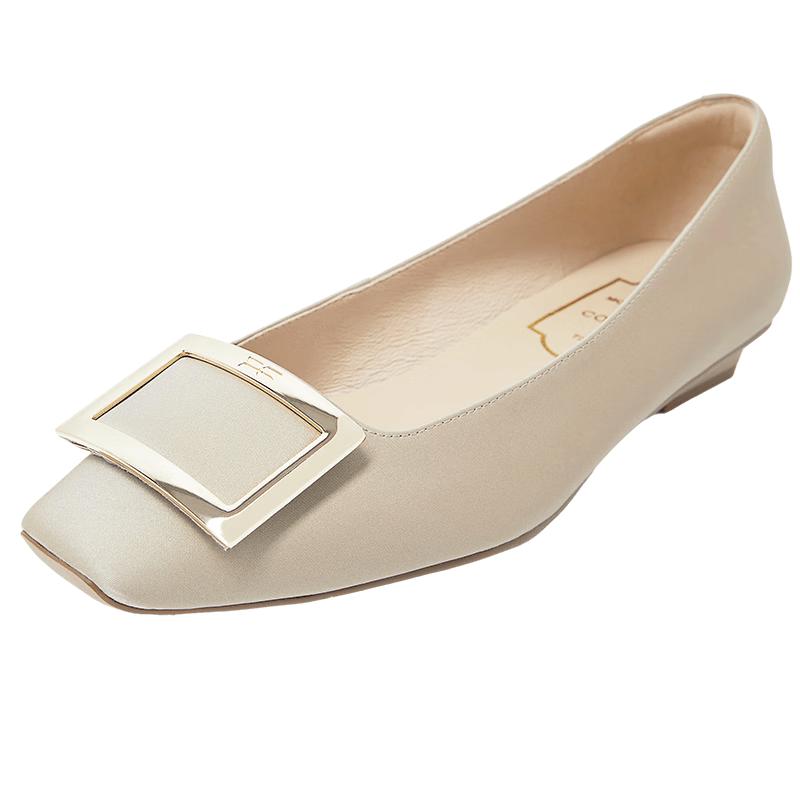 COMELY Women s Genuine Leather Square Buckle Low-Heel Flats 39