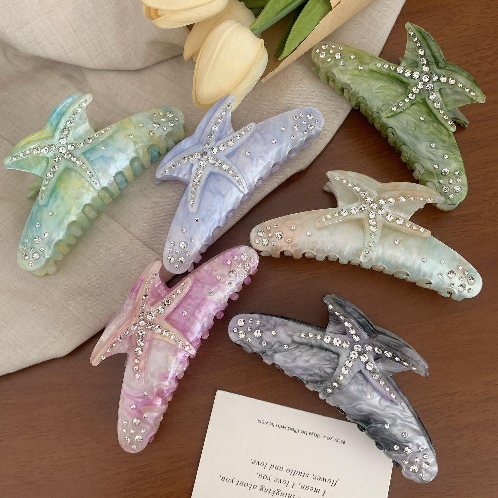 Rhinestone Acetate Hair Claw Acetic Acid Large Shark Clip Cute Starfish Hair Grab Clip  Daily