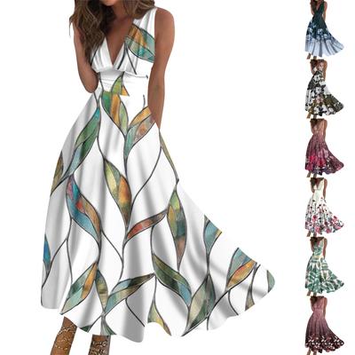 Women's Long Dress Maxi Dress Casual Dress Summer Casual Sleeveless V Neck Boho Waist Retraction Printed Dress