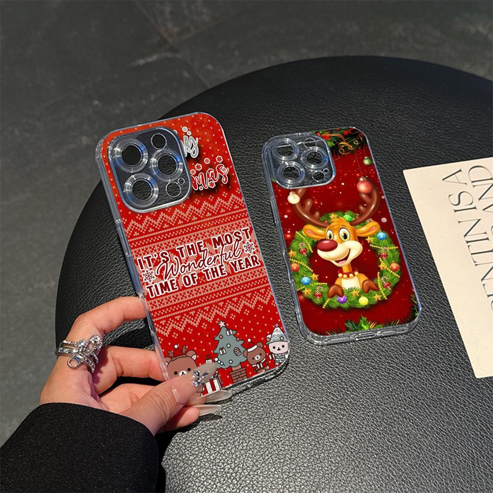 Ae117 Merry Christmas Happy New Year Design Magsafe Transparent Cases for Samsung S23 S24 Ultra iPhone 16 Pro Max Magnetic Wireless Charge Back Cover