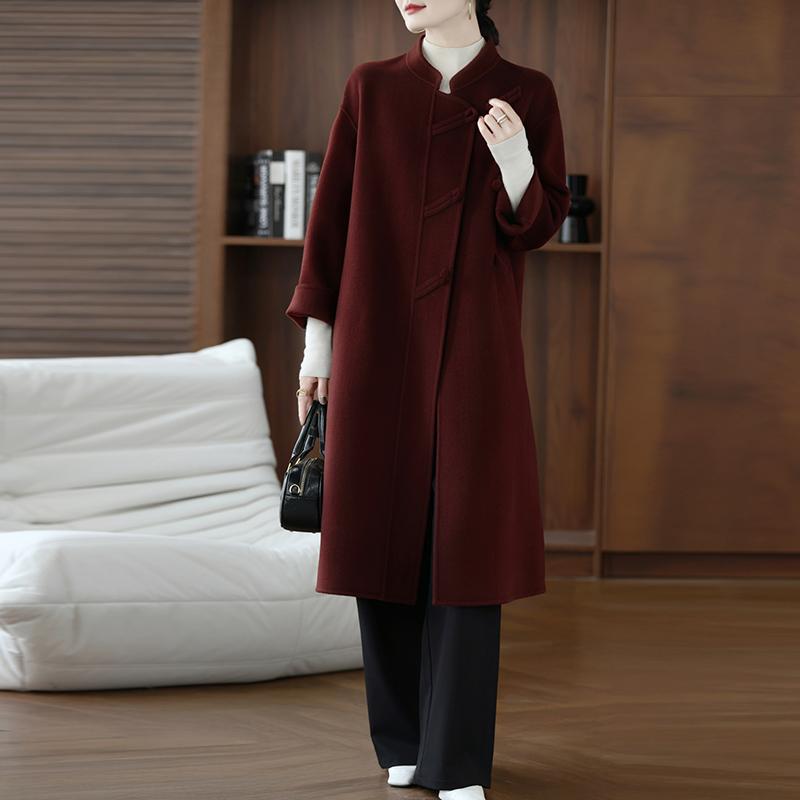 100% Wool Women Coat TIDENOVEL Autumn Wool Long Coat Handmade Pea Coat Winter Warm Wool Long Jacket Overcoat