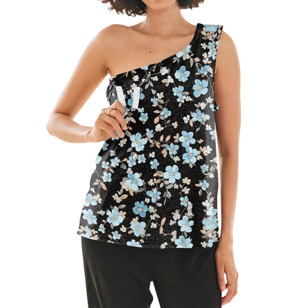 Women's - Adaptive Top with Front, Floral Print Sleeveless Shirt for Recovery