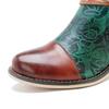 Johnature Handmade Color Printing Splice Flower Belt Buckle Comfortable Thick Heel Women Mid-calf Boots