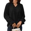New Autumn-winter Pure-color V-neck Loose Casual Long-sleeved Lace Top for Women