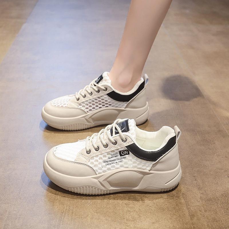 2025 new spring and autumn white shoes Korean version of fashionable female students mesh women's shoes breathable and heightened casual sports boa
