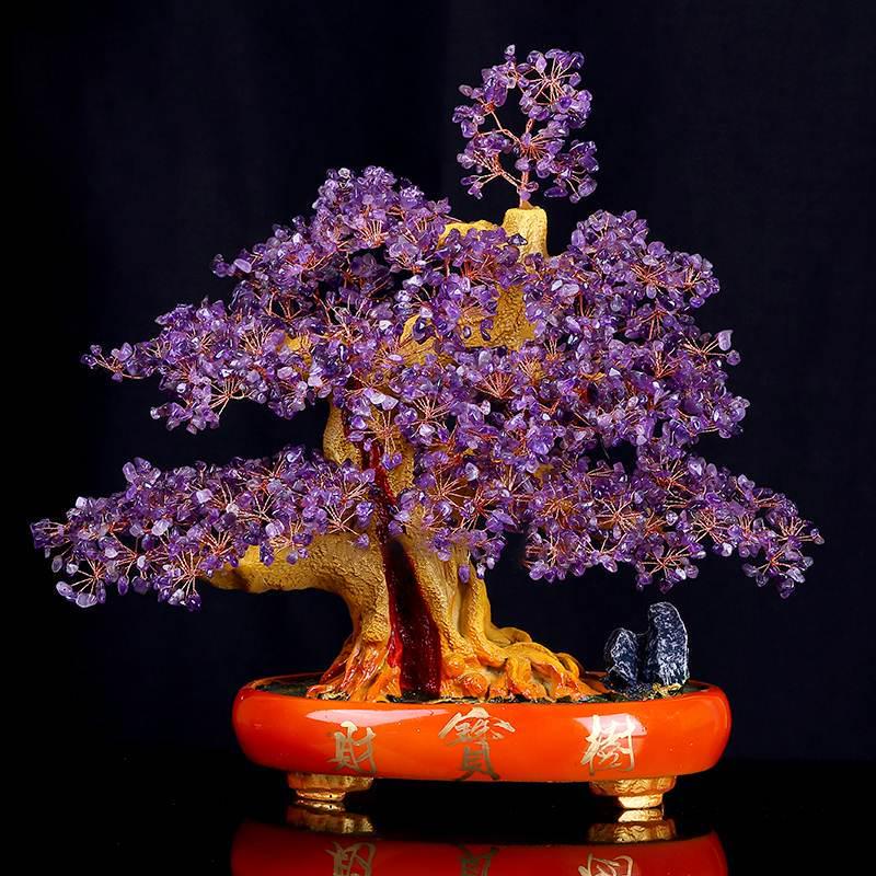 Amethyst Money Tree Ornament: Purple Wealth-Attracting Home Decor Gift