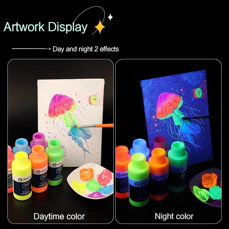 59ML Glow In Dark Acrylic Paint for Hand-Painted Wall Creative Diy Glass Clothes Shoes Luminous Fluorescent Epoxy Resin Pigment