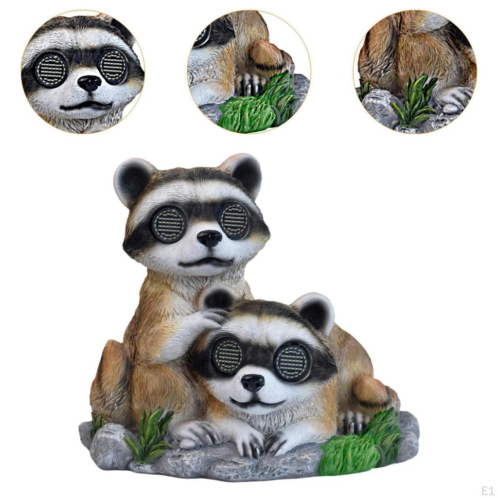 Garten Waschbär Paar Solarlicht Statue, Harz, Außendekoration, Dekorativ mit realistischem Auge