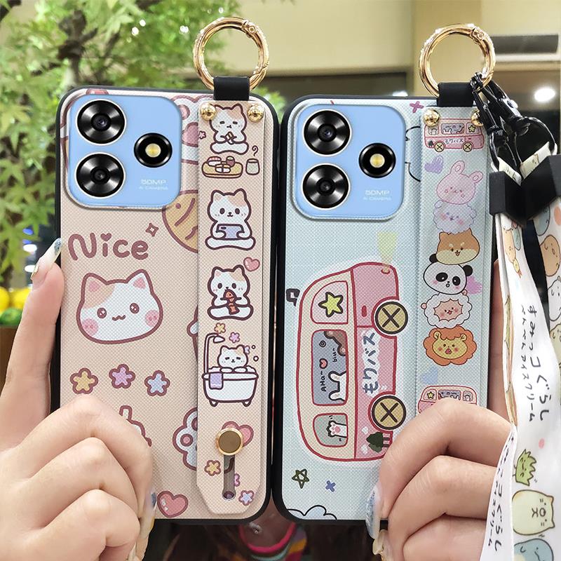 Dirt-resistant Wristband Phone Case For ZTE Blade A73 4G/V50 Smart Anti-knock Cartoon Wrist Strap Phone Holder Soft Case