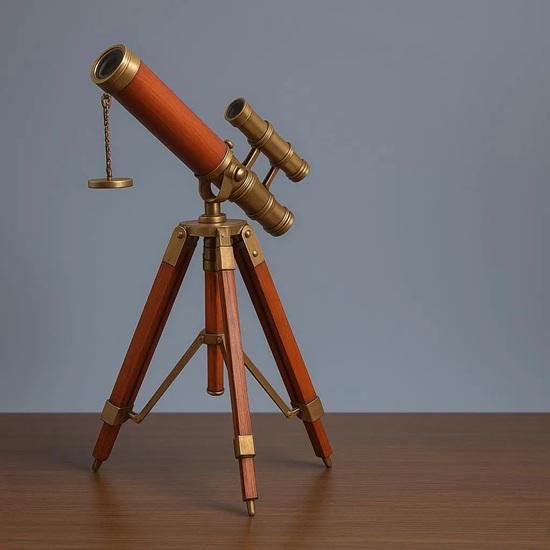 Vintage Brass Telescope with Wooden Tripod Maritime Desk Decor