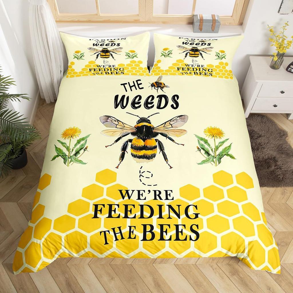 Bee Pattern Quilt Cover Three-Piece Bedding Set Bedroom Dormitory Bedding Decoration
